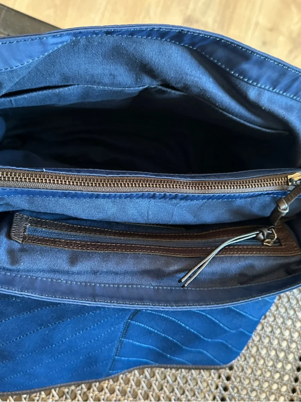 Harmont & Blaine Navy Blue quilted and Brown leather Messenger Bag
